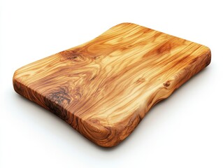 Natural wood cutting board with organic live edge and rich grain texture, isolated on a clean white background for product presentation.
