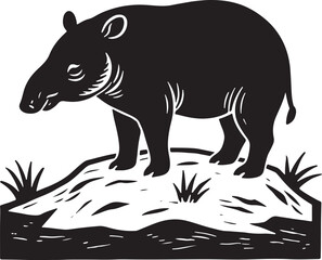 Tapir Silhouette Standing on Mound Wildlife Illustration for Conservation and Design