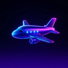 Glowing Neon Airplane in Cyberpunk Style