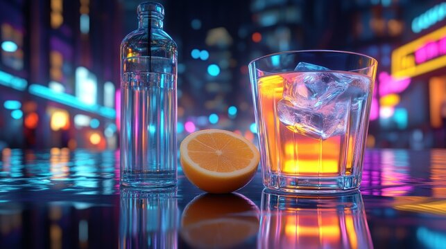 Neon city drink scene