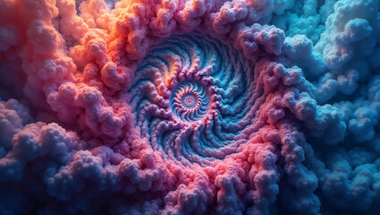 Spiral pattern of pink and blue clouds in surreal mood