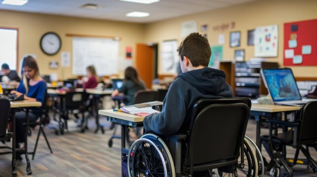A student with disabilities participating fully in a mainstream classroom