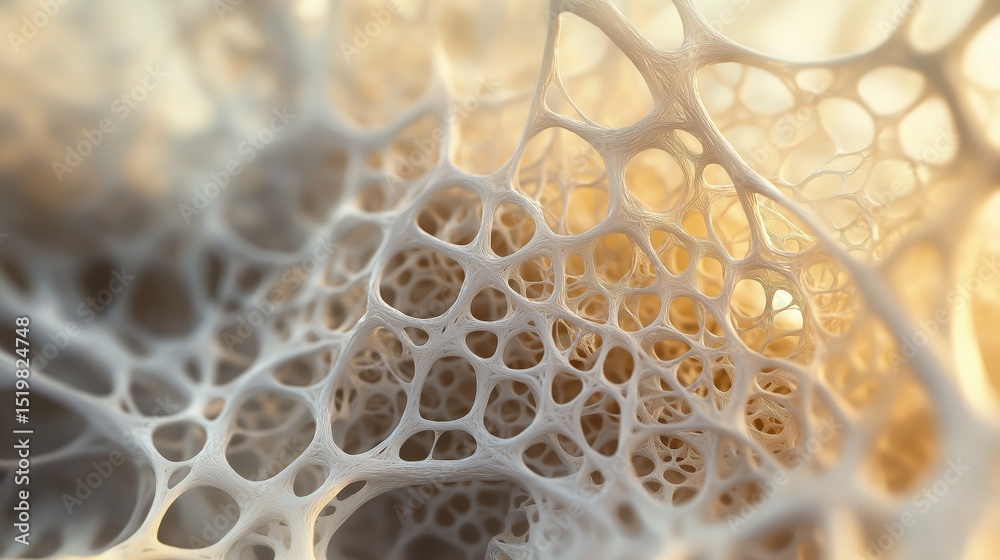 Poster close-up 3d abstraction of a porous organic structure with intricate, lace-like networks, resembling