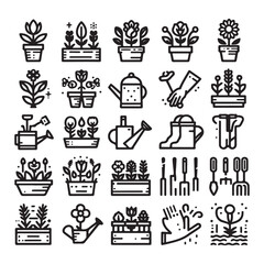 Flowers related editable stroke outline icon set flat vector illustration