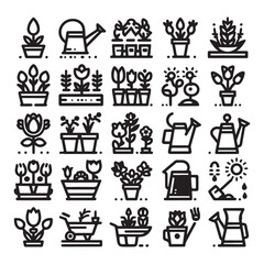Flowers related editable stroke outline icon set flat vector illustration
