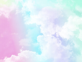 beauty sweet pastel pink and green colorful with fluffy clouds on sky. multi color rainbow image. abstract fantasy growing light