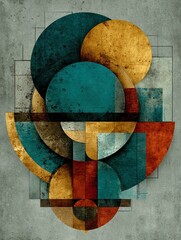 Abstract Geometric Chalk Poster with Teal and Gold Circles