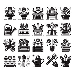 Flowers related editable stroke outline icon set flat vector illustration