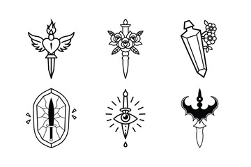 Six Unique Dagger Designs: A Collection of Tattoo Flash Art
