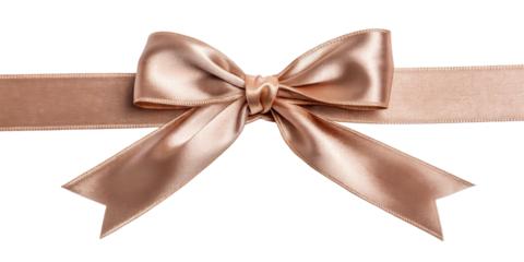 Rose Gold Ribbon Tied in Soft Bow, Isolated on Transparent Background