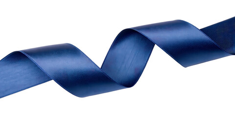 Navy Blue Silk Ribbon in Soft Curl, Isolated on Transparent Background