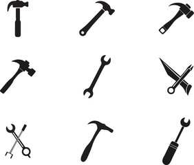 Collection of Tools Silhouette black color of tools