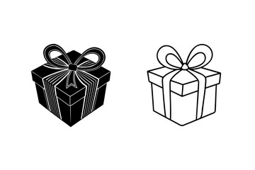 Elegant black and white vector illustration of two wrapped gift boxes with bows
