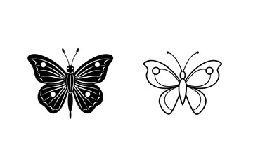 Two elegant black and white butterfly vector illustrations with detailed wings on white background