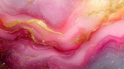 Obraz premium Abstract fluid art, pink and gold marbled texture background
