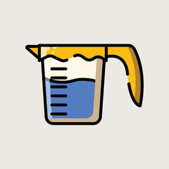 Cartoon Style Measuring Cup Filled with Liquid for Cooking and Baking in Flat Vector