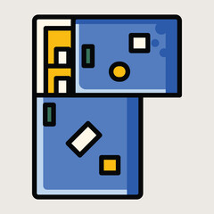 Flat Vector Cartoon Refrigerator with Multiple Compartments and Blue Door Design