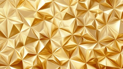 Abstract gold geometric background, shiny low poly triangular texture.