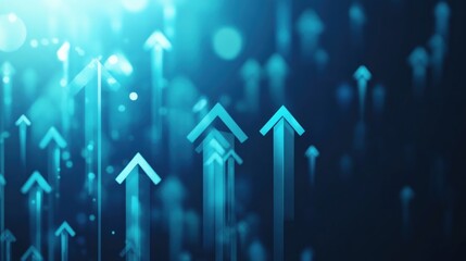 Abstract background with glowing blue upward arrows symbolizing growth, success, and progress.