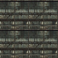 Dark metal tiles with horizontal ridges and weathered look.