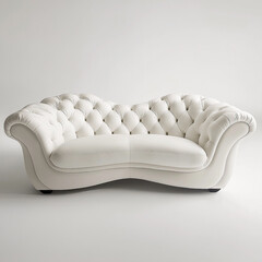 Elegant white leather chesterfield sofa with tufted back and curved design on a clean white background perfect for interior design and furniture marketing