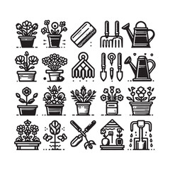 Flowers related editable stroke outline icon set flat vector illustration