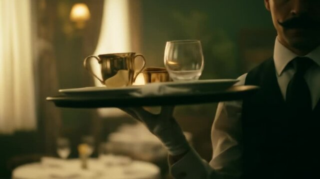 Wait staff serving drinks in a vintage style restaurant interior