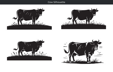 Elegant silhouettes of cows in various poses representing agriculture and farming