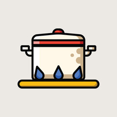  Cooking Pot with Lid and Boiling Water over Stove in Flat Cartoon Kitchen Icon Style