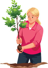 Young Woman Actively Planting a Tree, Embracing Environmental Stewardship.
