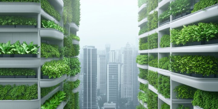 Sustainable Green Towers Overlooking Modern City
- Powered by Adobe