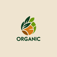 A playful organic food logo design depicting cheerful fruits and vegetables arranged in a circular pattern, promoting nutrition and community wellness in a fun and engaging style.