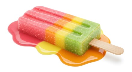 Melting tricolor popsicle on white background