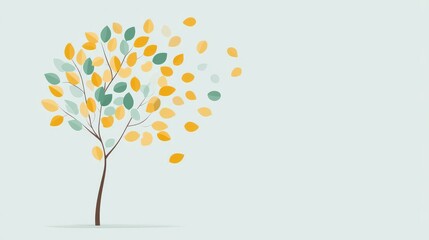 financial trouble bankruptcy recovery concept. Whimsical tree with colorful leaves and a light background.