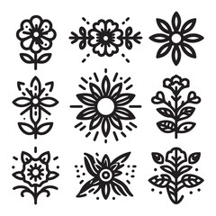 Flowers related editable stroke outline icon set flat vector illustration