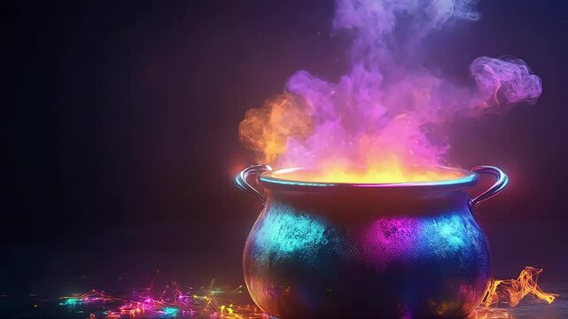 Magical cauldron with colorful smoke