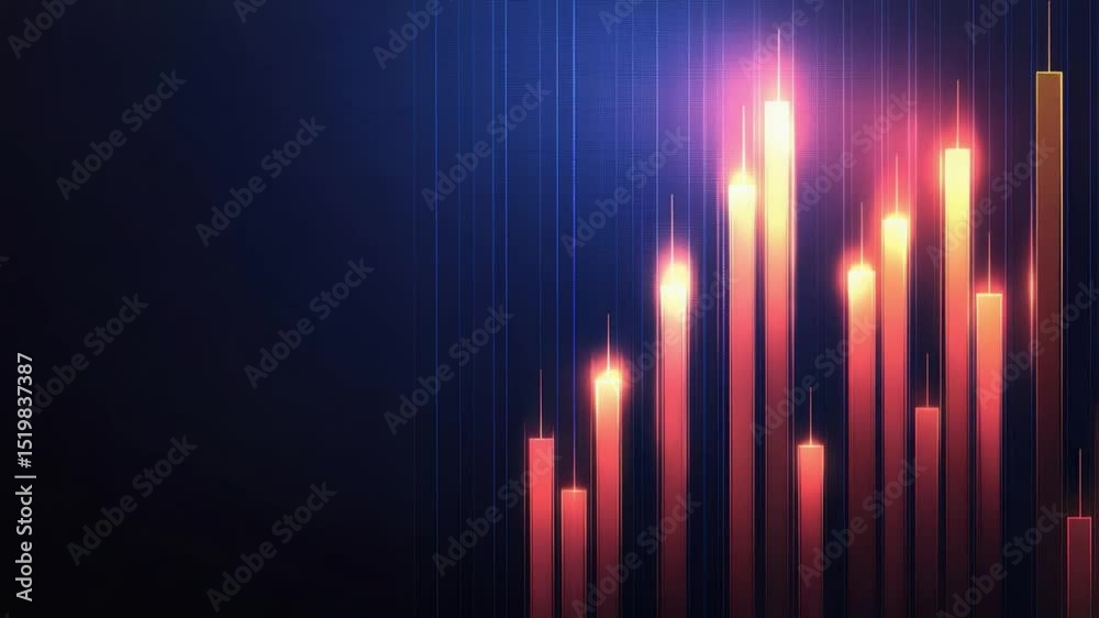 Poster abstract colorful bar chart with bright line patterns showcasing data visualization and digital tech
