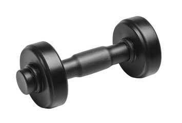 Black dumbbell isolated on transparent background for fitness training