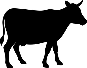 Simple Black Cow Silhouette Illustration for Farm Agriculture or Food Related Designs and Creative Projects on a White Background