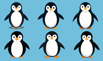 Penguins Vector Design Set Cute Flat Cartoon Penguin Illustrations