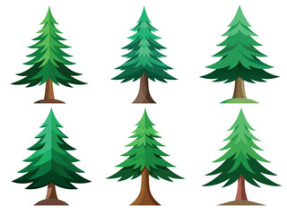 Pine Trees Vector Set Minimalist Evergreen Forest Illustrations