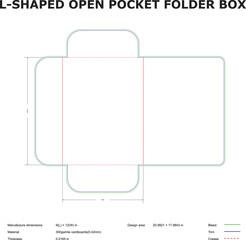 L-shaped open pocket folder box template die-cut design