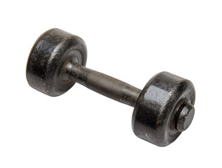 Fototapeta premium Old black dumbbell isolated on transparent background for fitness training