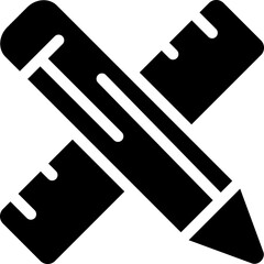 Pencil and ruler crossed icon. Silhouette style.