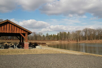 wooden bridge over lake