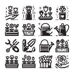Flowers related editable stroke outline icon set flat vector illustration