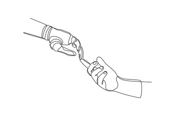 Robot and human hand touching in continuous line drawing
