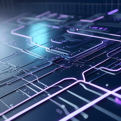 Digital electronic circuit board with a blue tech pattern for data processing