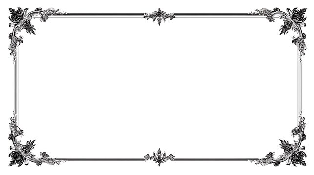 White background with elegant decorative borders on all four sides, featuring a vintage frame style and a blank center space, offering a minimal yet ornate design suitable for modern layouts or poster