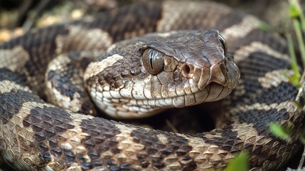 Obraz premium Close-up view of a snake's head and body.